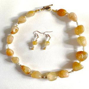 Agate Pebbles and  Pearl Necklace Set