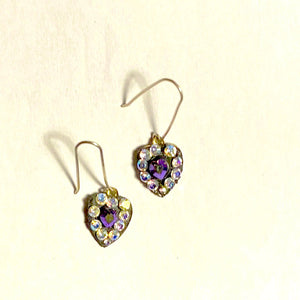 Sparkly heart shaped diamond and stone drop earrings by Annie Sherburne