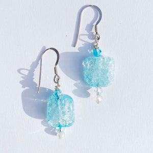 Pale Blue Crackled Glass drop Earrings by CMS Jewellery