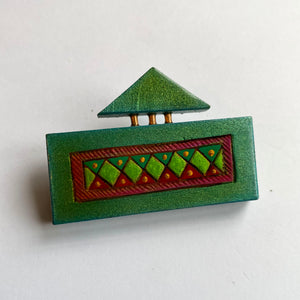 Mid Green Handmade Wooden Broach