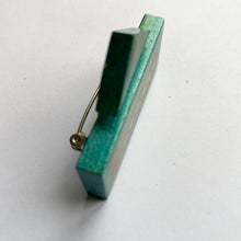 Handmade Mid Green Wooden Broach from the side 