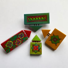 Handmade Wooden Broaches with hand applied design