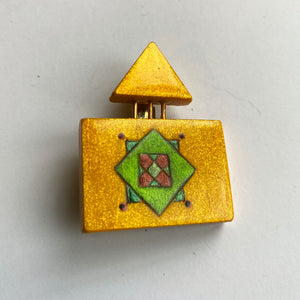 Hnadmade Yellow wooden and painted brooch