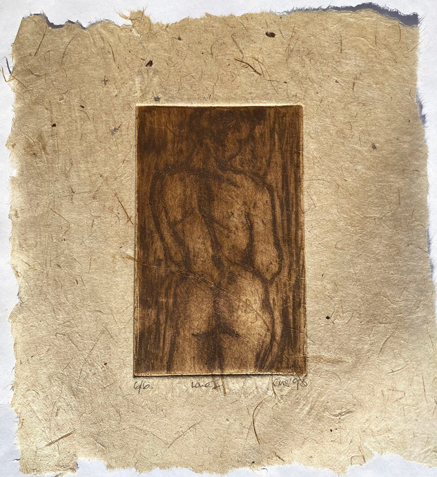 Love I in brown on Japanese paper - Etching by Caroline Salmon  Edition of 6