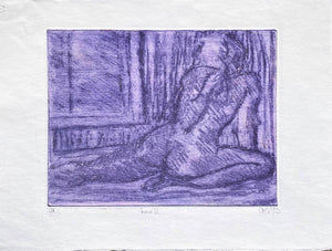 Love II Recumbent Nude - Mauve on white paper Artists colour proof - Etching by Caroline Salmon - Edition of 2