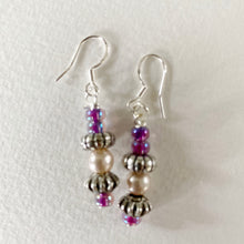 Unique bead necklace set 3pce - with large pink pearls, seedpearls, and silvery beads