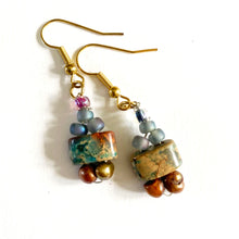 Artisan Flat Wild Turquoise, Rough Pearl and Bead Earrings part of 2pce set