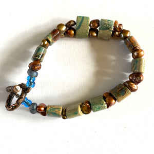 Artisan Flat wild Turquoise and Rough Pearls bracelet 2