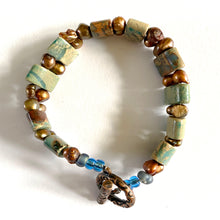 Artisan Flat Wild Turquoise Bead and rough Pearl Bracelet part of 2pce set