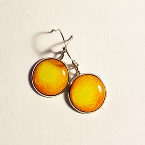 Coloured Disc Drop Earrings - Yellow Orange