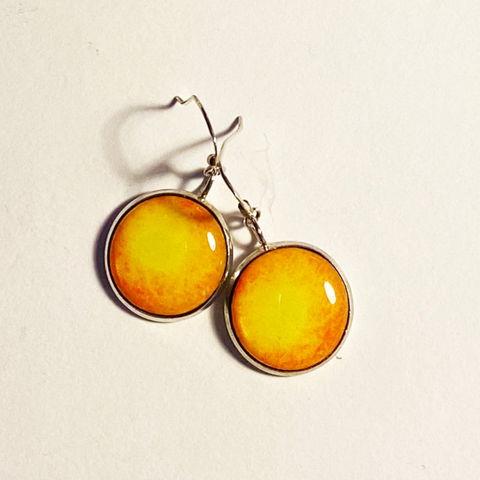 Coloured Disc Drop Earrings - Yellow Orange