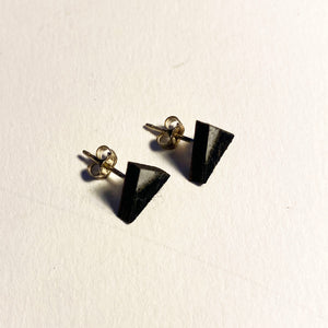 Tiny Stud Earrings - Triangles in Wood - Black with touch of Silver Paint