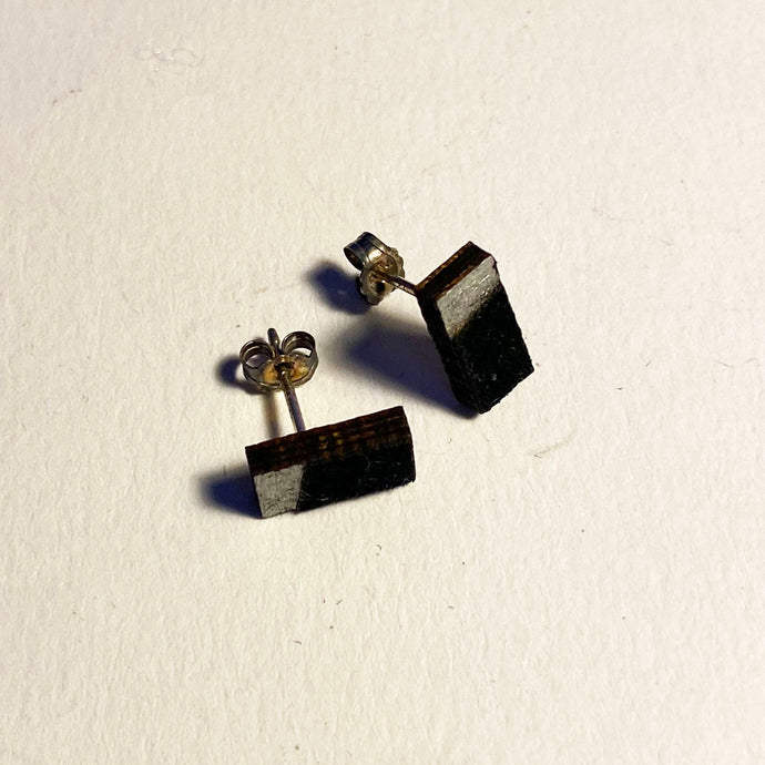 Tiny Stud Earrings Black wood with gold paint