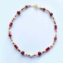 Pearl Red and Golden Necklace with Gilt Clasp