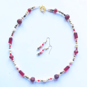Pearl Red and Golden bead necklace set 