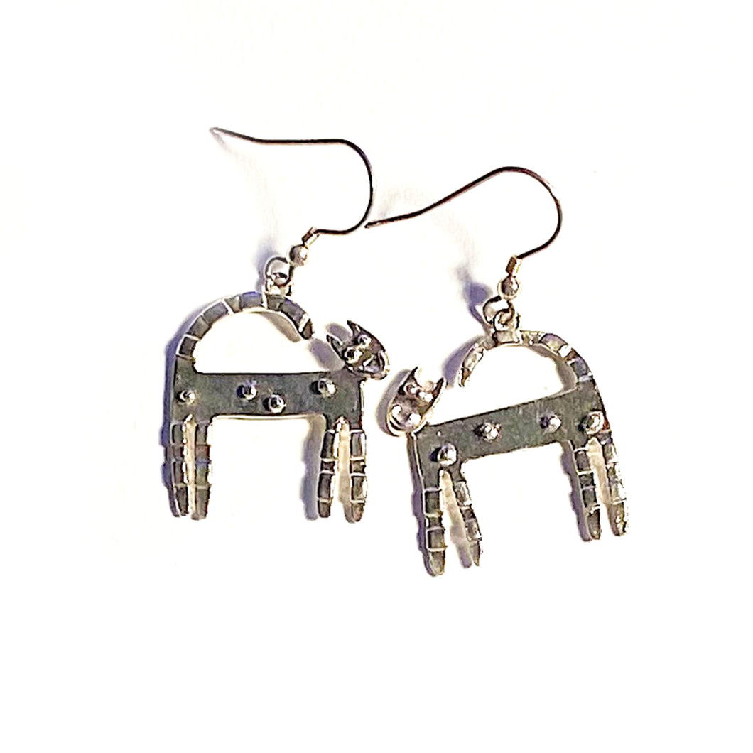 Silver Leggy Cat Drop Earrings