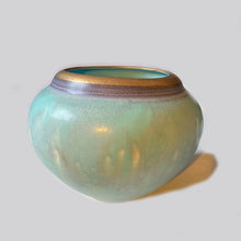 Ceramic Matt Turquoise Bowl with Gold Rim by Phylis Dupuy