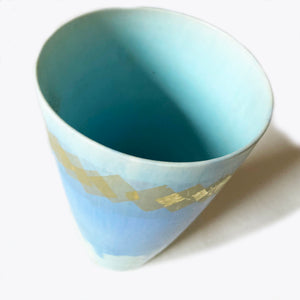 All Blue Vase with Gold Leaf Suwares by Phylis Dupuy from above