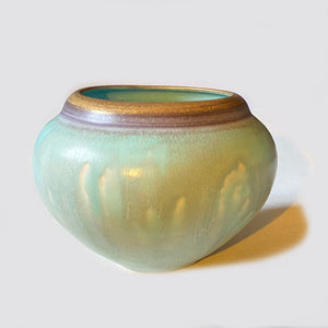 Matt Turquoise Bowl with Gold Rim by Phylis Dupuy 2