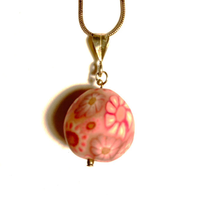 Pink Ceramic Ball Pendant on Silver Chain