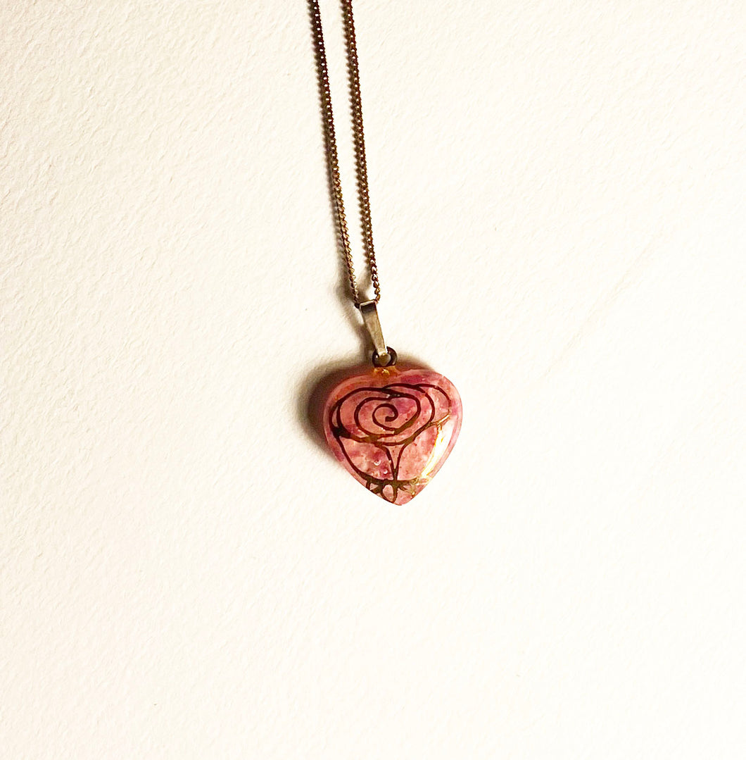 Small Pink Heart and Gilt Pendant on Silver Chain