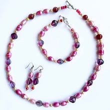 Artisan Pin Pearl and other beads neck]ace, bracelet and earrings set