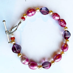 Artisan made bracelet  with silver clasp to match the pink pearl and other bead necklace set 