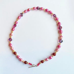 Artisan Necklace of Pink Pearls and other beads to match bracelet and earrings Set.