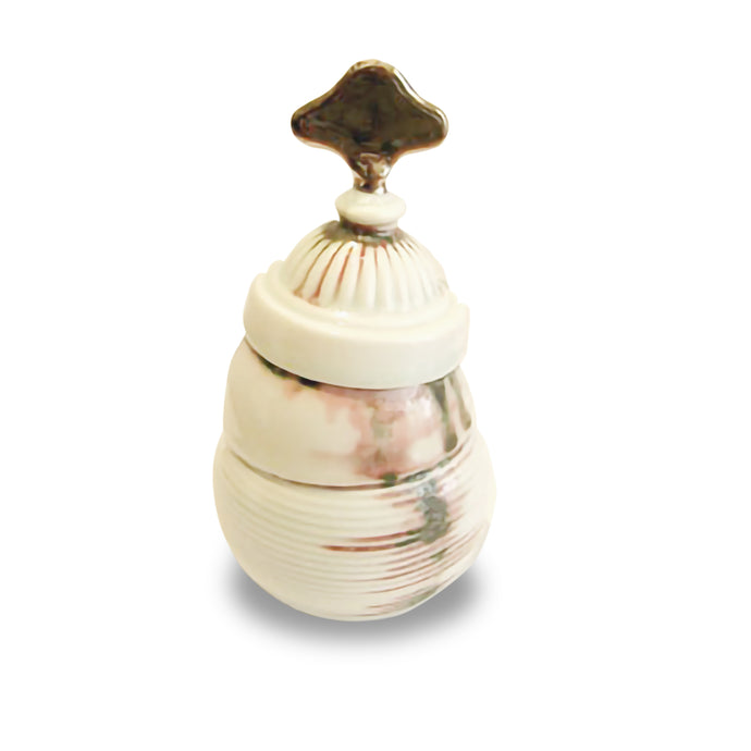 Celadon white lidded slip cast pot