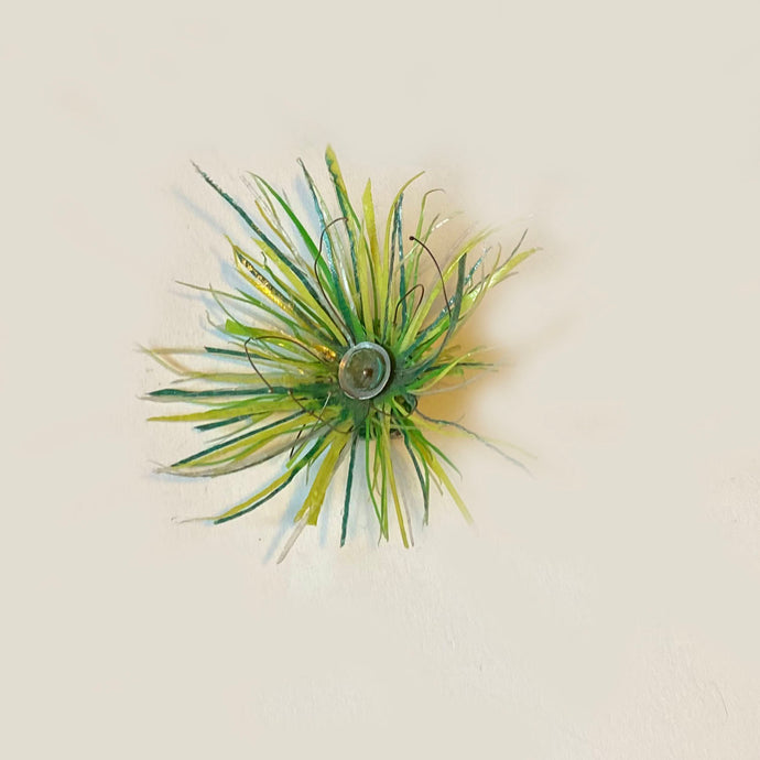 Recycled Green Shaggy Flower Brooch