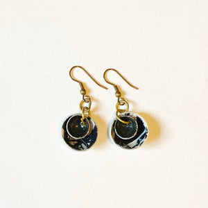 Recycled Plastic Dome Drop Earrings with  base metal hoops