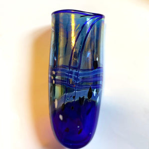 Blue Lustre Pebble Vase by Shakespeare Glass  Back