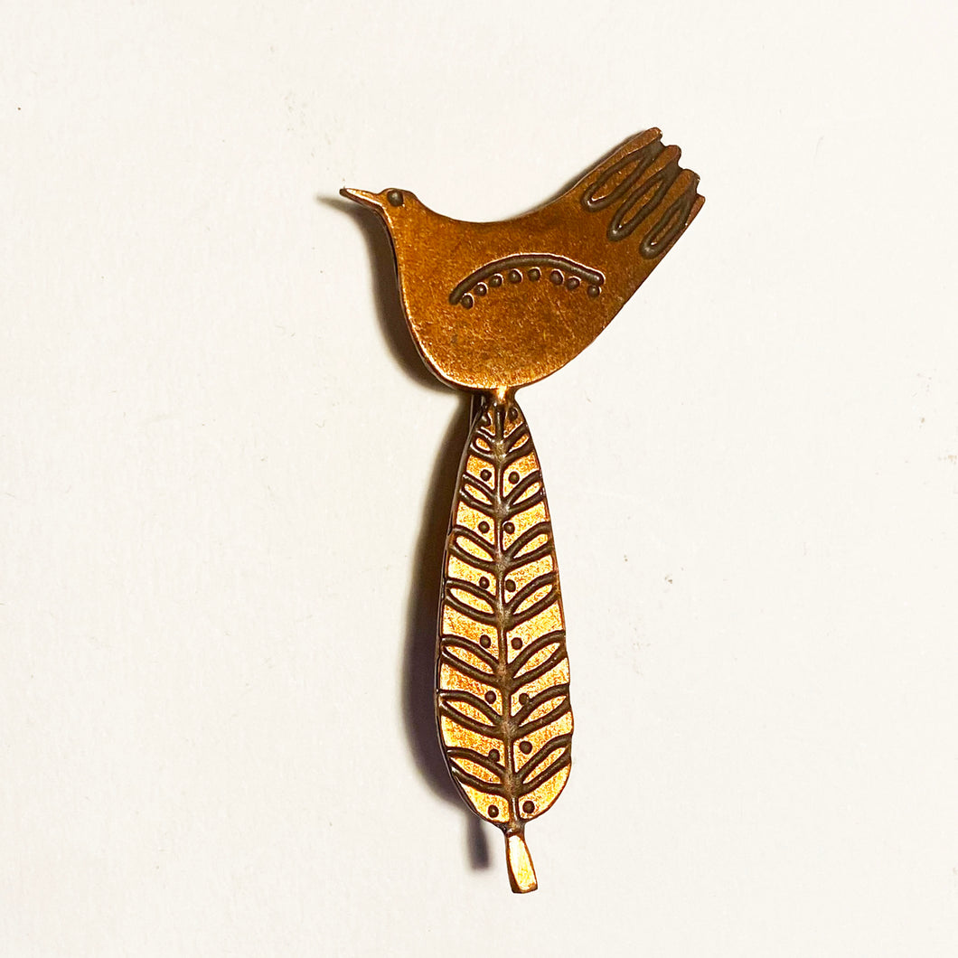 Copper Dove on Tree Brooch