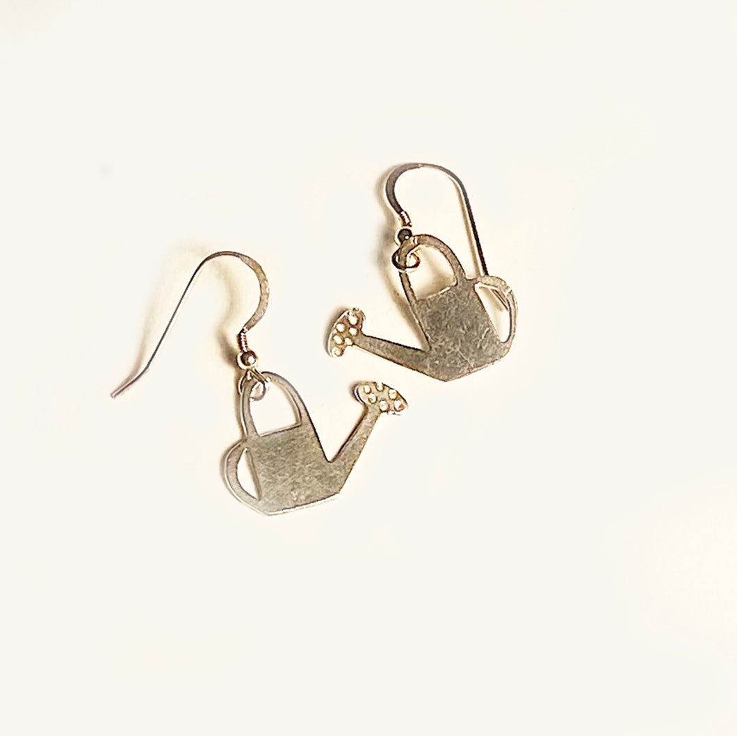 Silver Watering Can  Drop Earrings