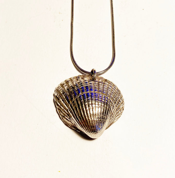 Silvered Electro-plated Cockle Shell  Pendant on Chain, West Wittering