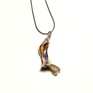 Silvered Electro-plated Worn Welk Shell  Pendant on Chain - Bracklesham Bay