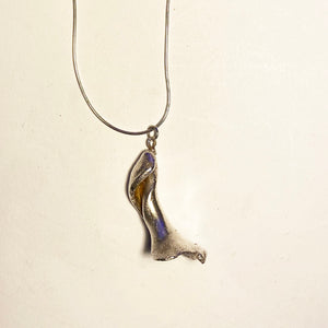 Silvered Electro-plated Worn Welk Shell  Pendant on Chain - Bracklesham Bay