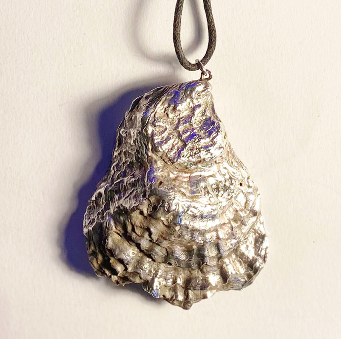 Silvered Large Oyster Shell on thong