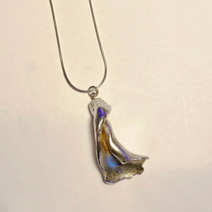 Silvered Electro-plated Worn Welk Shell  Pendant on Chain - Bracklesham Bay