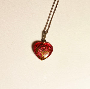Small Red Heart and Gilt Pendant on Silver Chain