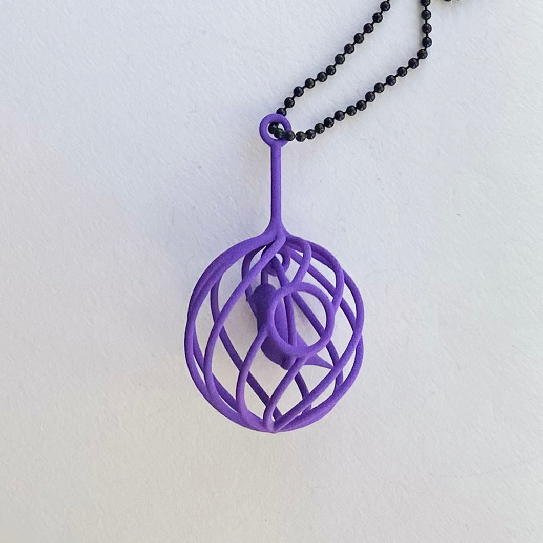 3D Mauve Bird in Cage on long chain