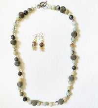 Artisan Necklace - Amazonite, Pearl and Wire Basket Necklace 2pce Set by Caroline Salmon