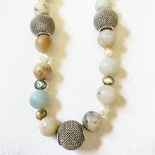 Artisan Necklace - Amazonite, Pearl and Wire Basket Necklace 2pce Set by Caroline Salmon