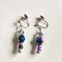 Painr of rainbow bead and Swarovski bead  drops earrings on delicate silver screw fitments
