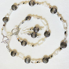 Artisan Silvery Beads with hearts, glass bead and pearl 3pce necklace set by Caroline Salmon