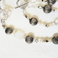 Artisan Silvery Beads with hearts, glass bead and pearl 3pce necklace set by Caroline Salmon