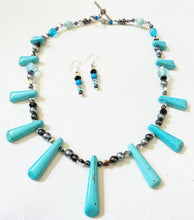 Artisan Necklace - Turquoise, Marcasite and Beads Necklace by Caroline Salmon