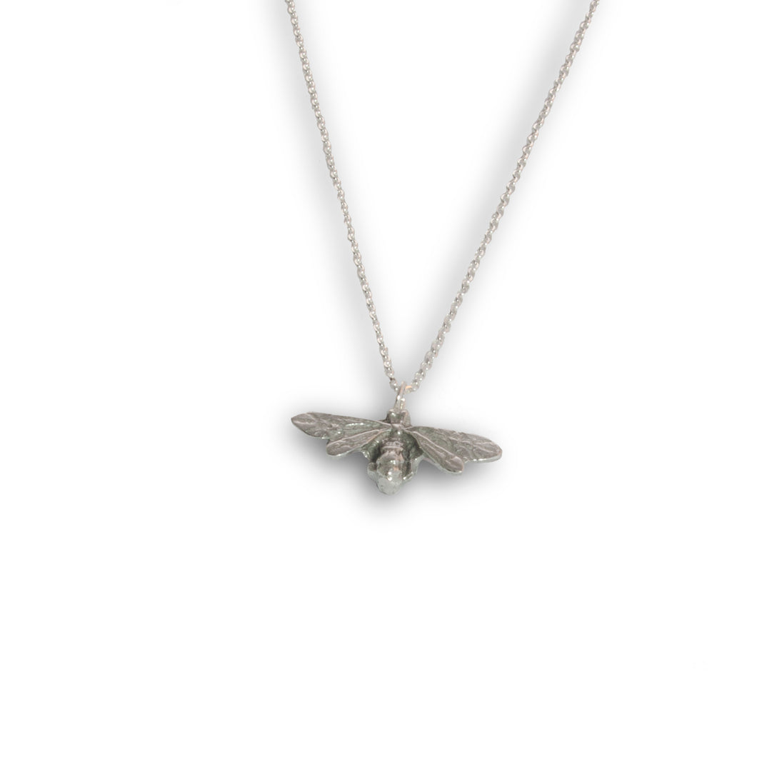 Pewter Bee Pendant on Chain - Small