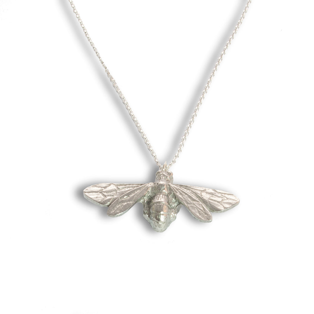 Pewter Bee Pendant on Chain - Large
