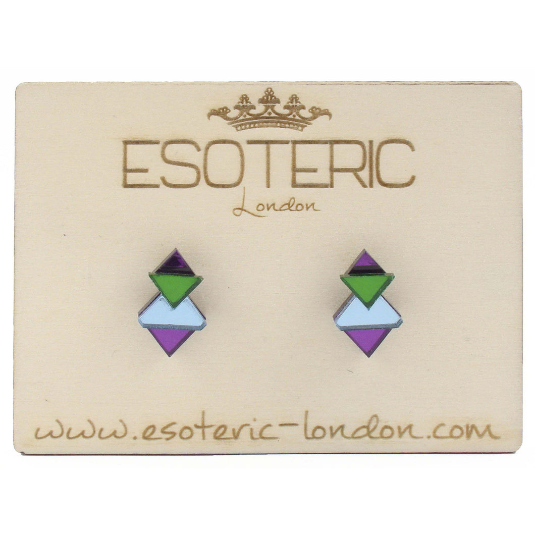 Mirrored Studs in Mauve Green & Pale Blue
